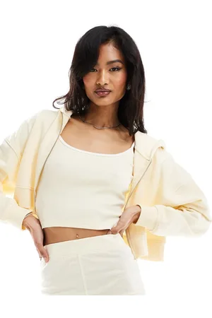 Kaiia Cropped zip through hoodie co-ord in lemon