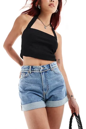 Monki Tallie turn up denim shorts in mid