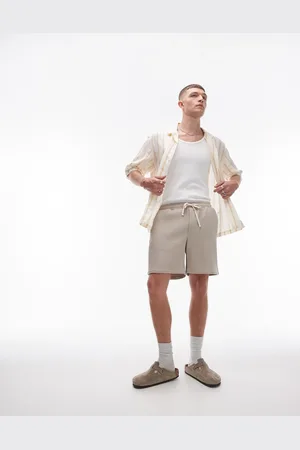 Topman Co-ord plisse shorts in stone
