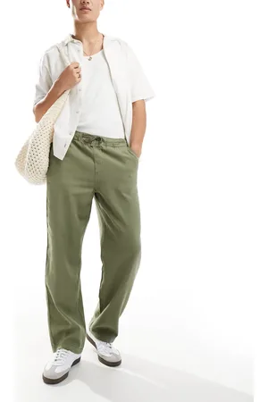 SELECTED Linen mix loose fit trouser in khaki
