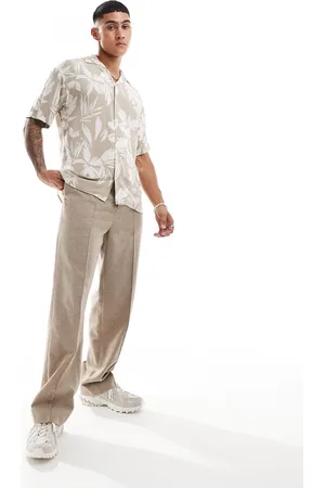 JACK & JONES Floral shirt with revere collar in beige