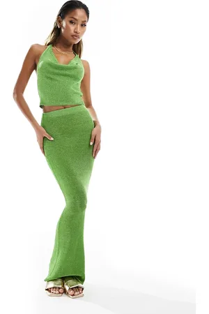 In The Style X Perrie Sian metallic knitted maxi skirt co-ord in