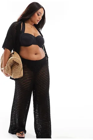 In The Style Crochet wide leg trouser co-ord in black