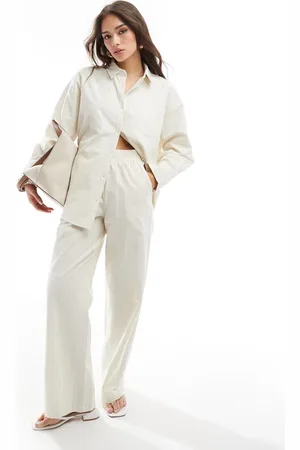 4th & Reckless Delphi stripe beach trouser co-ord in beige