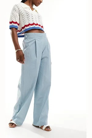 Pimkie Drawstring paperbag waist wide leg trousers in baby
