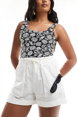 Pull&Bear Paperbag waist cotton short in ecru
