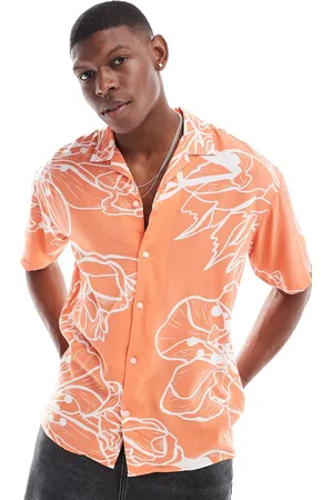 JACK & JONES Oversized revere collar floral printed shirt in burnt