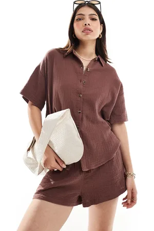 Iisla & Bird Loose fit beach shirt co-ord in brown