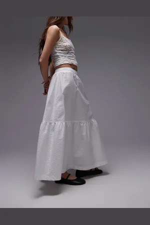 Topshop Cotton tiered midi skirt in