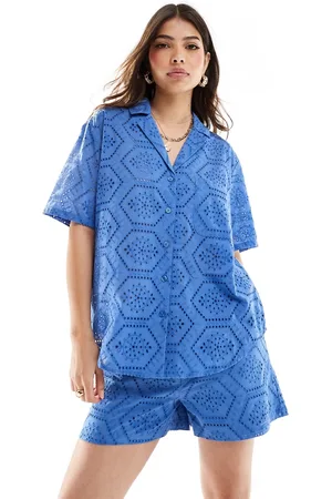Iisla & Bird Broderie short sleeve beach shirt co-ord in