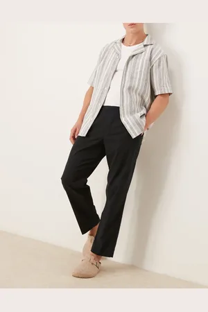 Abercrombie & Fitch Pull on linen pleated loose fit trousers in