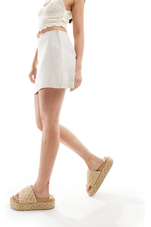 MANGO Linen mini skirt in beige