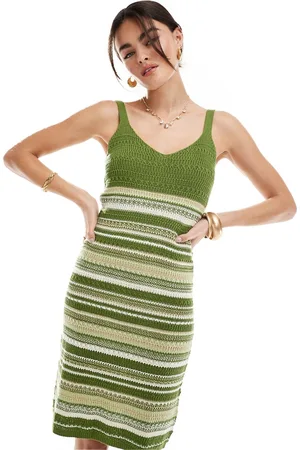 JDY Knitted stripe dress in khaki