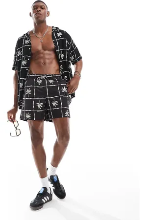 JACK & JONES Palm grid print swimshort co-ord in