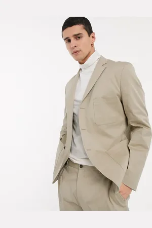 SELECTED Cotton slim fit patch pocket cotton suit jacket in stone