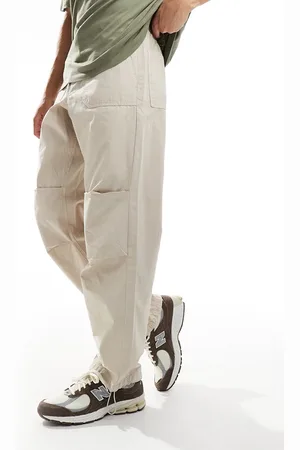 SELECTED Loose fit elasticated waistband ripstop trousers in stone
