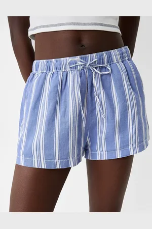 Bershka Linen look tie waist shorts in stripe