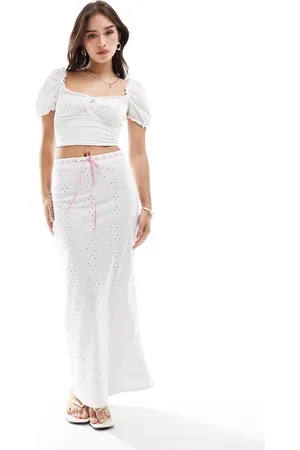 ASOS Broderie column midi skirt with split in
