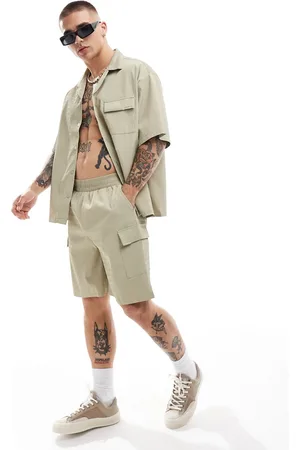 Sixth June Co-ord textured cargo shorts in beige