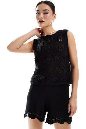 VERO MODA Crochet knitted shorts co-ord in