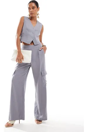 JDY Wide leg tailored linen cargo trouser co-ord in