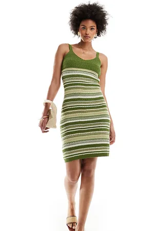 JDY Knitted stripe dress in khaki