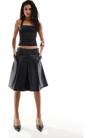 Lioness Leather look low rise pleated midi skirt in