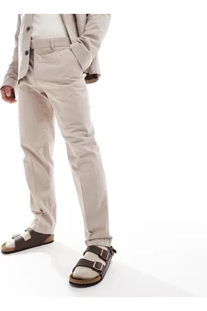 SELECTED Co-ord regular fit seersucker trousers in beige