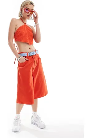 COLLUSION Denim skater jorts in bright orange