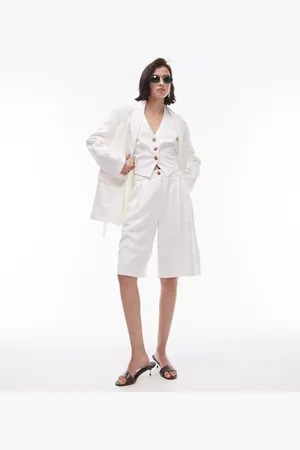 Topshop Premium slouchy long tailored short in ecru
