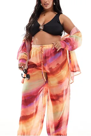 In The Style X Perrie Sian exclusive semi sheer wide leg beach trousers co-ord in ombre