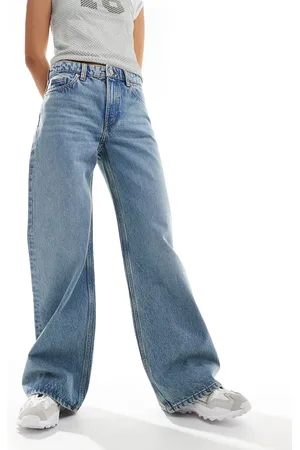 Monki Paz mid waist loose wide leg jeans in mid