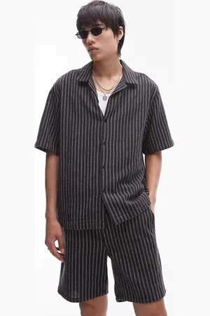 Topman Co ord short sleeve striped shirt in black