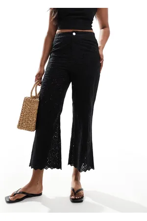 Morgan Linen blend broderie detail cropped trousers in