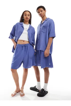 COLLUSION Unisex textured longline short co ord in lavender blue