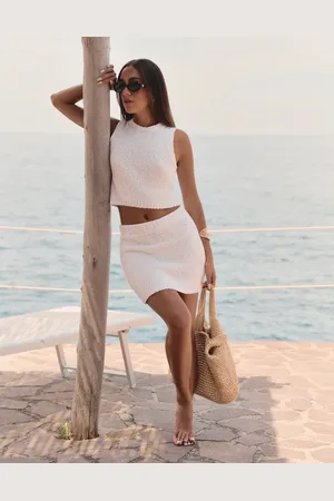 4th & Reckless X Luana Barron eden knit mini beach skirt co-ord in off
