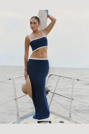 4th & Reckless X Luana Barron colette knit contrast strap maxi beach skirt co-ord in