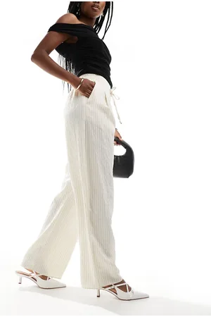 River Island Poplin wide leg trouser in cream stripe