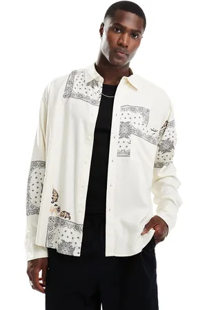 Only & Sons Long sleeve tile print shirt in stone