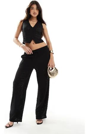 Kaiia Crochet drawstring wide leg trousers co-ord in
