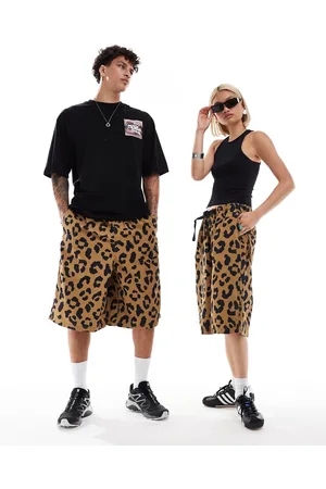 COLLUSION Unisex washed leopard print longline shorts