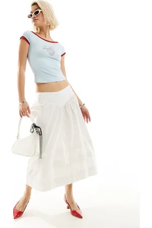 Motel Waist detail pleated cotton midi skirt in