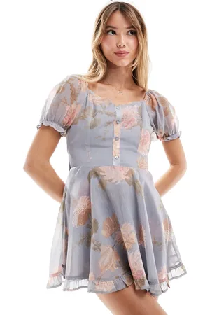 Miss Selfridge Chiffon bow back rara double layer playsuit in floral