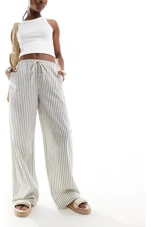 Kaiia Tie waist wide leg trousers in cream stripe