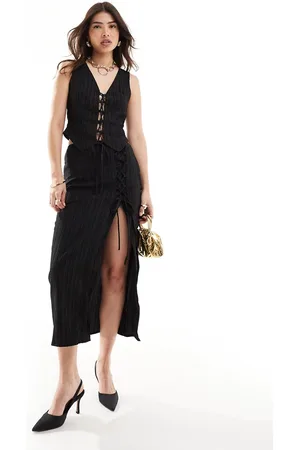 ASOS Lace up crinkle co-ord midi skirt in