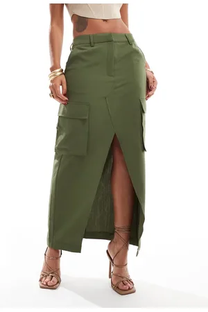VERO MODA Tailored midi skirt with pockets in khaki