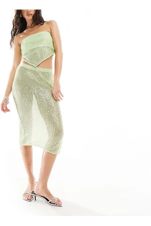 ASOS Co-ord sequin fishnet midi skirt in lime