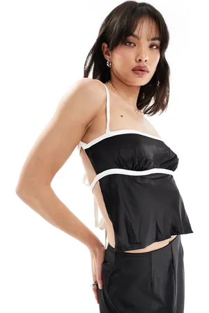 SNDYS Satin cami tie back detail top with contrast bust seam detail co-ord in
