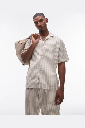 Topman Co-ord short sleeve crochet stripe shirt in cream