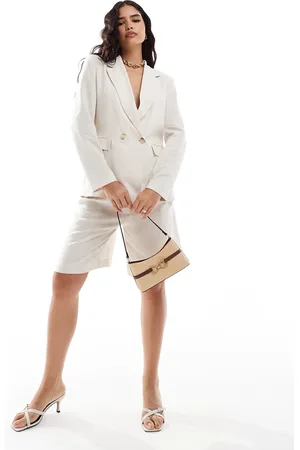 Pull&Bear Linen oversized longline short co-ord in ecru